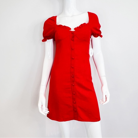 Staud Red Mini Button front Dress - Picture 2 of 12